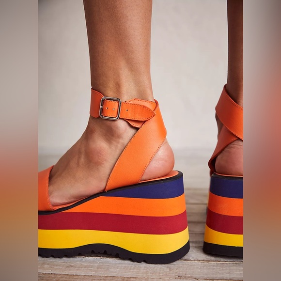 Free People Parris Wedge Sandals - Solar Flare - Leather Platform - Picture 3 of 5